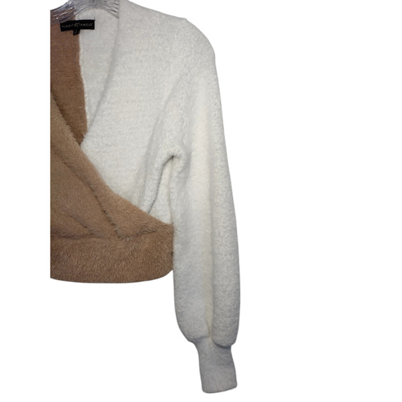 Almost Famous Womens Crisscross Sweater White Brown Large 100% Polyester - Picture 12 of 16